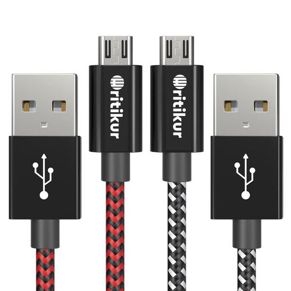 KOOWOD PS4 Controller Charger Charging Cable – 2 Pack 10FT Nylon Braided Micro USB 2.0 High Speed Data Sync Cord for Playstation 4, PS4 Slim/Pro, Xbox One S/X Controller, Android Phones (2 Pack)