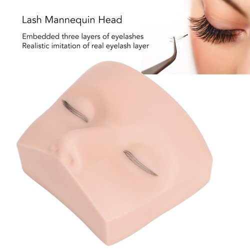 Dioche Lash Mannequin Head Elastic Realistic 3 Layer Lashes Eyelash Mannequin Head Practice, Soft Touch Makeup Practice Face Lash Extension Supplies for Lash Extension Practice (White