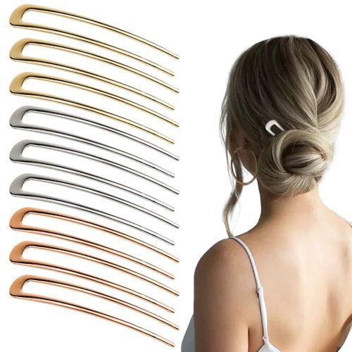 DonLeeving 9 PACK Metal U Shaped Hair Pins - Including 3 Colors, 3 Pieces of Each - For Women and Girls - Elegant Hair Accessories for Updos, Chignons, Hair Buns, and French Styles