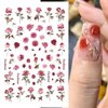 WOKOTO 9 Sheets Flower Nail Art Stickers for Hel Nails 3D Self-Adhesive Pink Red Rose Nail Decals Floral Designs Nail Stickers for Acrylic Nails Art Red Rose Nail Art Design Stickers for Women