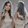Kercisbeauty Wedding Bridal Lace Double layer Appliques Edge Veil Drop with Hair Comb Flower Lace and Pearl Chapel Hair Accessories (Ivory)