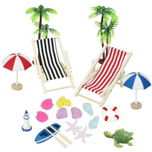 CDDLR 20 Pcs Miniature Dollhouse Decoration 1:12 Foldable Dollhouse Beach Chair Umbrella Seaside Beach Accessories for DIY Fairy Garden & Beach Themed Cake Toppers