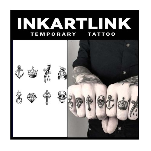 INKARTLINK Temporary Tattoos, 2 Sheets Medium Semi Permanent Tattoo Adult Art Design Waterproof Temp Tattoo Stickers Realistic Look, No Adhesive, Lasts 1-2 Weeks Black (Finger Piracy)
