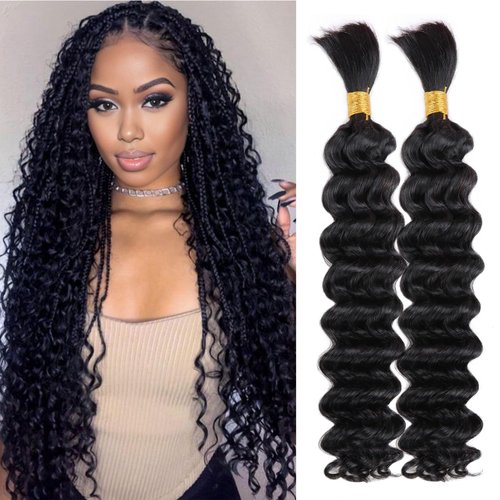 Lashey Human Braiding Hair Bulk Human Hair for Braiding Deep Wave 100% Virgin Hair Bulk 100g 2 Bu...
