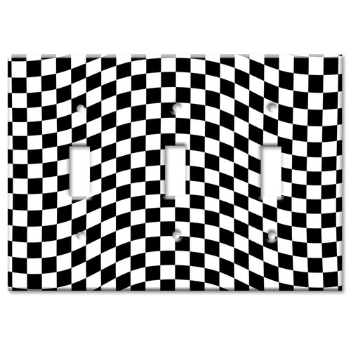 Art Plates - Triple Gang Toggle OVERSIZE Switch Plate - OVER SIZE Decorative Metal Wall Plate - Checkered Flag - (Made in USA)