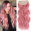 4 PCS Pink Clip in Hair Extensions Natural Soft Long Wavy Synthetic Hair Extensions 20 Inch Thick Hairpieces Double Weft Hair Extension 11 Clips (20Inch(4PCS), 312# Pink)
