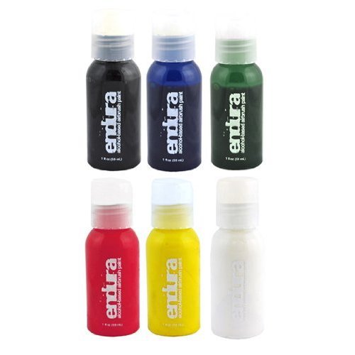 Endura Airbrush Body Art Paint Set in 6 Primary Colors (1 oz Bottle Set)