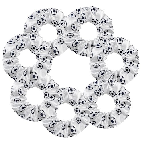 7 Pcs Shiny Soccer Hair Scrunchies Cheer Soccer Uniforms Scrunchie School Performance/Sports/Practice/Party/Gymnastics Scrunchie Ponytail Holder Wrist for Girls Cosplay Show (White)