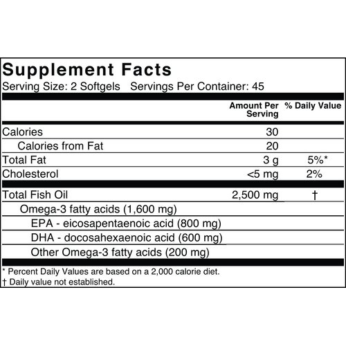 EffiHealth Omega-3 Fish Oil - Triple Strength 2500mg Fish Oil, 1200mg EPA, 600mg DHA - Supports Hearth Health, Brain health and Immune Support – Lemon Flavor, Burpless Fish Oil