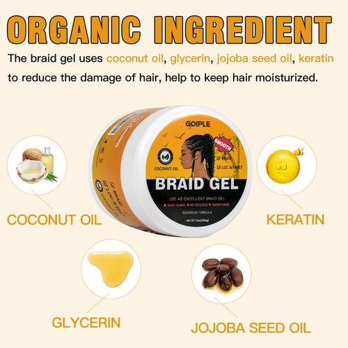 16 OZ Big Capacity Strong Hold Braid Gel Tames Frizz Smoothing Gel Good for Twist, Locs, Braids, Edge, Cornrows No Flake Extra Hold High Shine Braiding Gel & Edge Control Easy to Use for Braids