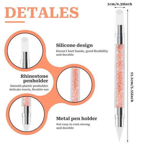 5 PCS Silicone Nail Art Acrylic Pen Brushes Set Dual Tipped Rhinestone Nail Polish Carving Pen Silicone Head Acrylic Handle Nail Art Brushes Silicone Nail Tools for Home Salon