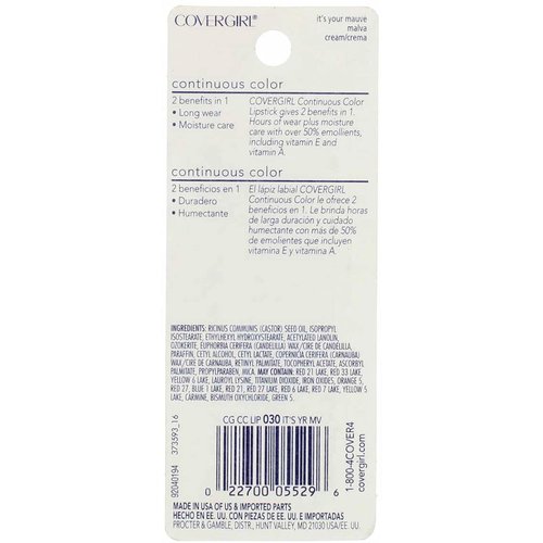 Cover Girl Continuous Color Cream Lipstick, Its Your Mauve #030 - 0.13 Oz