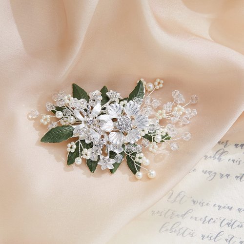 AW BRIDAL Rhinestone Hair Clips for Wedding Flower Hair Accessroies for Brides Bridlal Hair Comb Hair Accesories for Women (Silver)