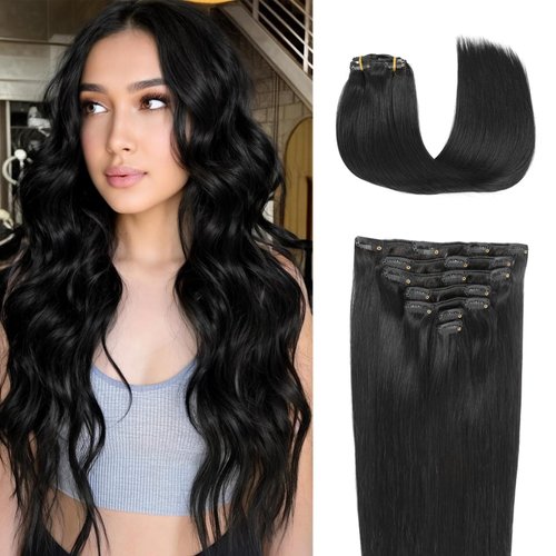 Clip in Hair Extensions Real Human Hair, 16 Inch 120g 7pcs Seamless Clip in Hair Extensions Real ...