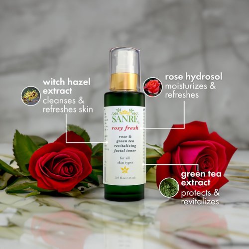 SanRe Organic Skinfood - Rosy Fresh - Organic Rose and Green Tea Revitalizing Facial Toner For All Skin Types