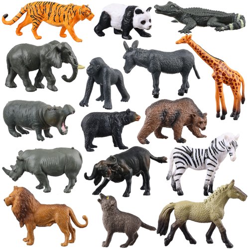 Flormoon 16Pcs Mini Animals Figures, Realistic Wild Animals Toys for Cupcake Toppers, Learning Educational Toys, Birthday Party Favors Gift for Kids Toddlers