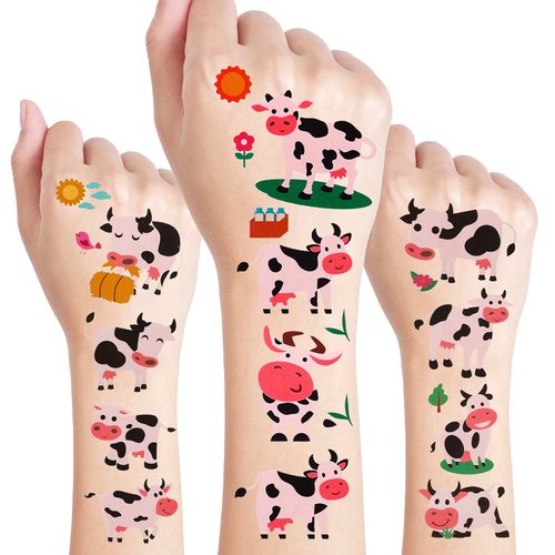 24 Sheets Cow Temporary Tattoos, Birthday Decorations Cow Party Favors