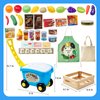 Kids Shopping Cart, Grocery Store Pretend Play Food Toys and Accessories with NO Assembled Trolley for Toddlers Boys Girls 3 4 5 Year Old