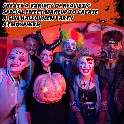 Fanguilar 12 Sheets Halloween Fake Scars Temporary Tattoos Halloween Makeup Kit, Realistic Halloween zombie makeup Fake Bloody Wound Stitch Scar Scab Sticker Halloween Masquerade Prank Makeup Props