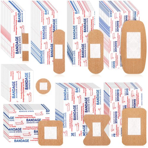 400 Pcs Flexible Fabric Adhesive Bandages Bulk Assorted Bandages Breathable Bandages Fingertip Bandages for Finger Wound Family First Aid Skin Wrap (8 Styles)
