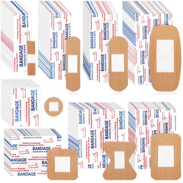 400 Pcs Flexible Fabric Adhesive Bandages Bulk Assorted Bandages Breathable Bandages Fingertip Bandages for Finger Wound Family First Aid Skin Wrap (8 Styles)