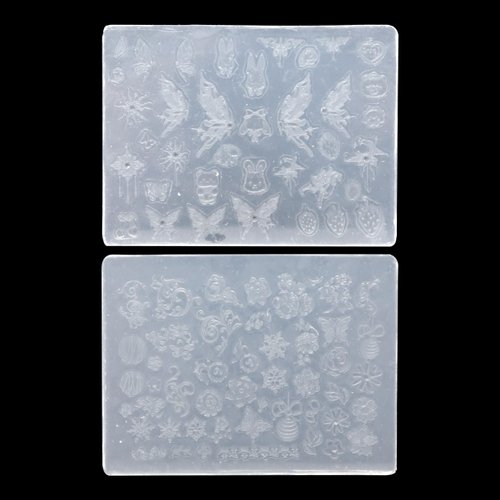 yueton 2Pack Flower Butterfly Nail Art Silicone Molds Cute Cartoon Nail Mold Embossed Nail Stencils Handmade Carving Nail Sticker Molds Nail Decor Tool