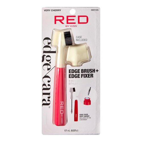 Red by Kiss Hair Brush with Edge Fixer Gel 3 in 1 Edge Control Styler for Styling, Boar Bristle Brush Pocketable Long Lasting Baby Hair Control Strong Hold for Women, VERY CHERRY