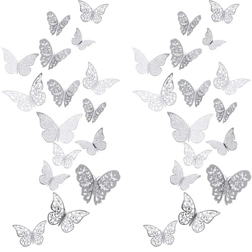 72 Pieces 3D Butterfly Wall Decals Sticker Wall Decal Decor Art Decorations Sticker Set 3 Sizes for Room Home Nursery Classroom Offices Kids Girl Boy Bedroom Bathroom Living Room Decor (Silver)