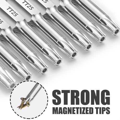 T25 Torx Bits(10-Pack 2 Inch), 1/4 Inch Hex Shank S2 Steel Magnetic Security Tamper Proof star 6 Point Screwdriver bit set