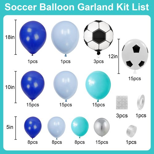 Soccer Balloon Arch Garland Kit, Royal Blue White Teal Blue Balloons Decorations with Soccer Foil Balloons for Men Women Teen Kids Soccer Football Theme Birthday Party Decor Supplies