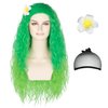 Unisex Women 80cm Long Curly Dark Brown Hair Halloween Cosplay Costume Wig for Girl (Gradient Green)