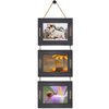 DLQuarts 5x7 Hanging Picture Frames Collage Wall Decor, 3-Opening Photo Frames 5x7 Without Mat & 3.5x5 with Mat, Rustic Wood 3-Frame, Weathered Black