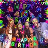 Neon Birthday Party Decorations Neon Happy 16th Birthday Banner Backdrop Glow in The Dark Party Decorations with UV Black Light Reactive for Let Glow Neon Birthday Blacklight Halloween Party Supplies