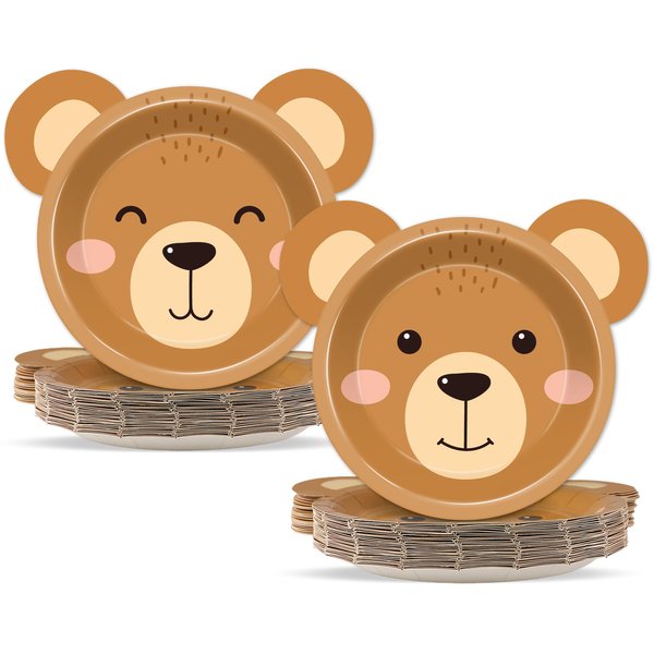 50 Count Bear Paper Plates Bear Shaped Disposable Plates Bear Baby Shower Party Plates Brown Bear Theme Party Dinnerware Teddy Plates for Gender Reveal Boy Girl Baby Shower Birthday Party Decorations