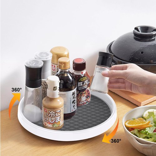 Pretireno Lazy Susan Turntable 2 Pack, Non-Skid Lazy Susan Organizer 10 Inch for Cabinet, Pantry, Kitchen, Countertop, Vanity Display Stand White/Gray