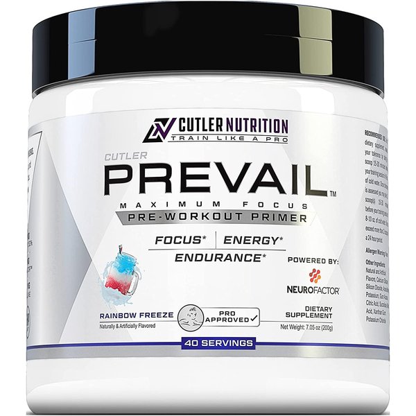 Prevail Pre Workout Powder with Nootropics: Pre Workout for Men and Women, Cutting Edge Energy and Focus Supplement with L Citrulline, Alpha GPC, L Tyrosine, Neurofactor | Rainbow Freeze, 40 SRV