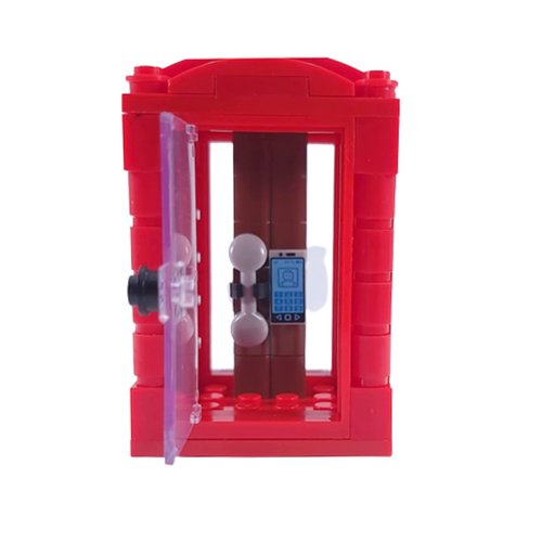 General Jim's Traditional British Red Telephone Booth Building Blocks Brick Set Accessories (Set of 2 Building Block Phone Booths) for Adults and Teens