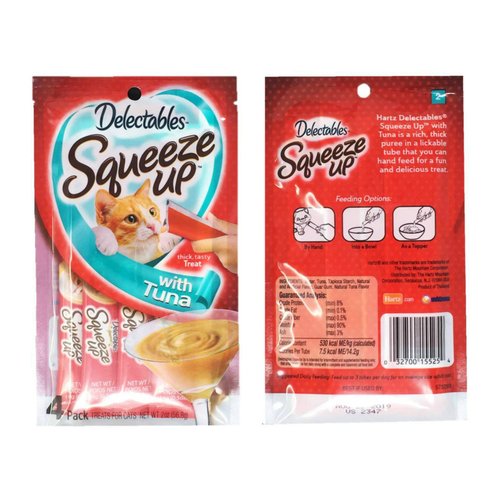Delectables Squeeze Up Hartz Cat Treats Bundle of 4 Flavor Pouches, 2.0 oz Each (Tuna)