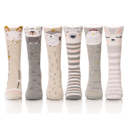 Color City Unisex Baby Girls Socks Toddler Knee High Socks - Cartoon Animal Warm Cotton Stockings (6 Pairs A)