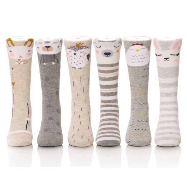 Color City Unisex Baby Girls Socks Toddler Knee High Socks - Cartoon Animal Warm Cotton Stockings (6 Pairs A)