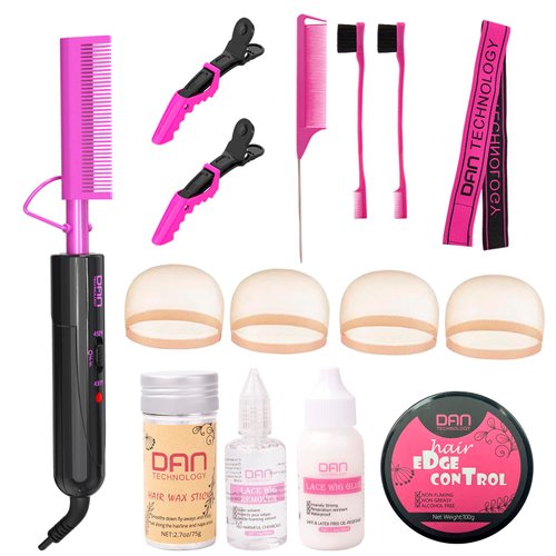 DAN Technology hot Comb Set,hot Comb,Edge Control Gel,Hair Wax Stick,Wig Glue,Wig Glue Remover,Lace Melting Band,Rat Tail Comb,Hair Edge Brush,Salon Styling Clips,hot Comb for lace Front Wigs…
