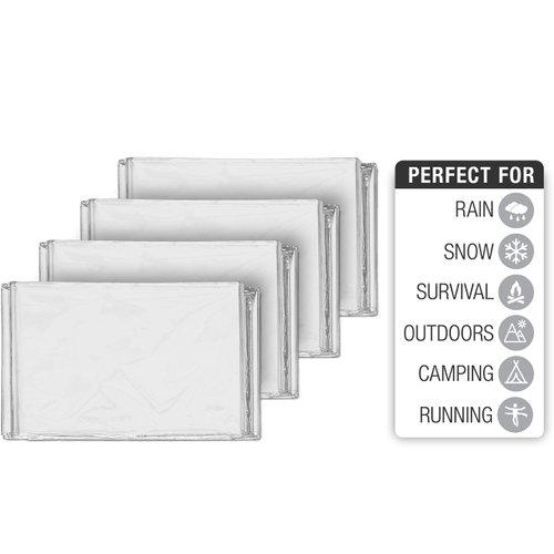 Swiss Safe Emergency Mylar Thermal Blankets + Bonus Space Blanket - Compact & Insulated for Cold Weather - Designed for NASA, Outdoor Camping, Survival, First Aid Car Kit - Silver, 4 Pack