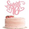 Gyufise 1Pc Sweet Teenager 16 Cake Topper Glitter 16th Birthday Cake Pick for Cheers to 16 Years Old 16th Birthday Party Cake Decorations Supplies Pink