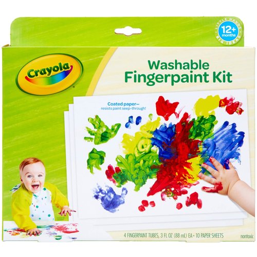 Crayola Washable Finger Paint Set, Toddler Paint Kit, 4 Tubes of Paint, 10 Sheets of Paper, Gift