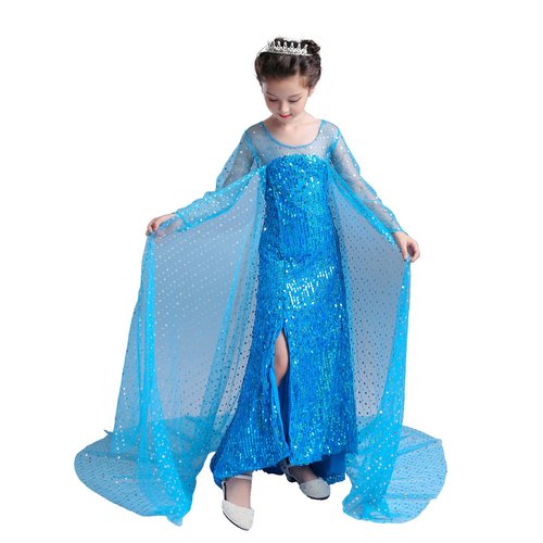 Dressy Daisy Girls' Ice Princess Costumes Halloween Fancy Party Sequin Dress with Train Long Sleeve Size 3T - 4T Blue
