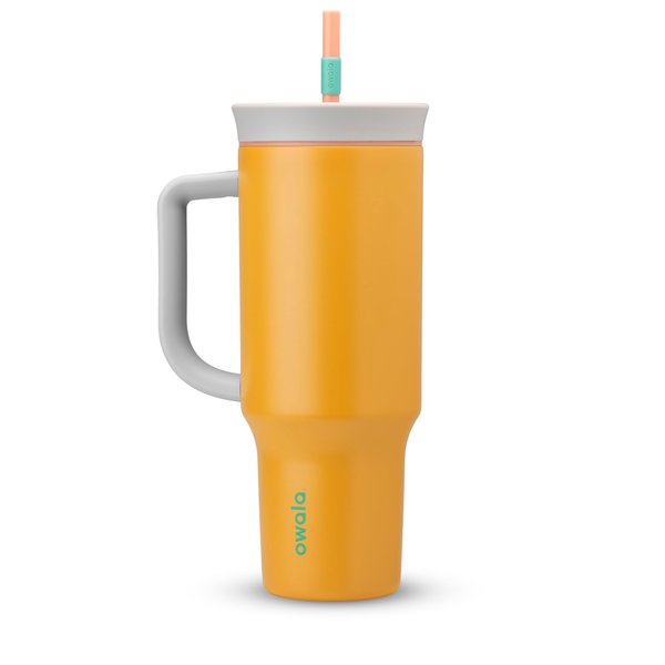 Owala Stainless Steel Triple Layer Insulated Travel Tumbler with Spill Resistant Lid, Straw, and Carry Handle, BPA Free, 40 oz, Orange (Tropical)