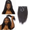 Lacerhair Kinky Straight Clip in Hair Extensions Human Hair Double Wefts Thick Real Remy Natural Hair For African American 7Pcs/lot 120Gram 10 inch, Natural Black #1B
