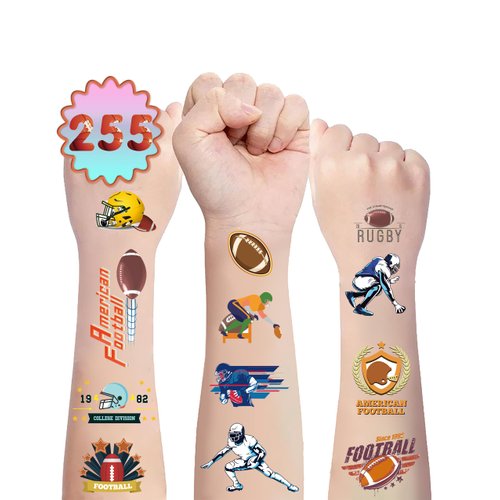 255 Pieces Football Temporary Tattoos Birthday Party Favors, Sports Themed Party Supplies Decorations Tattoos Stickers Sports Fans Cheerleaders Favors for Activity Prizes Rewards