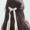 10 PACK White Lace Hair Bows Clips, Lace Hair Bow Clips for Women, Tulle Bowknot Hair Clips, Long Tail Hair Accessories, Cute Tassel Hair Ribbons
