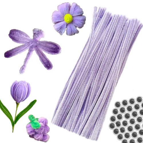 100pcs Purple Pipe Cleaners Chenille Stems for DIY Art & Crafts with Googly Eyes 100pcs (12inch x 6mm)